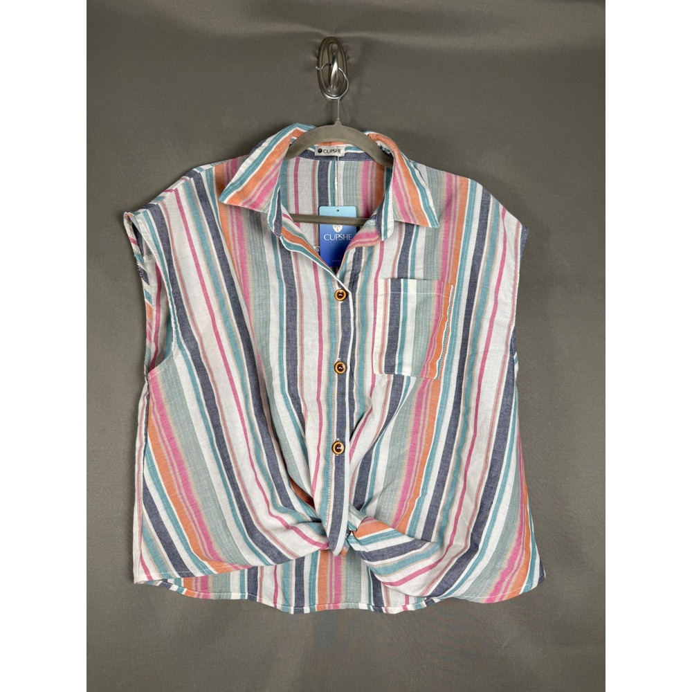 Cupshe Sleeveless Button Down Shirt Women Large Multicolor Stripe Twist Front